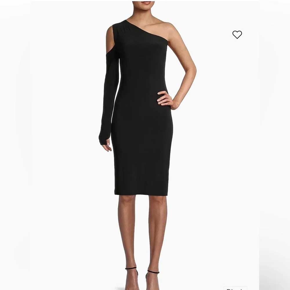 Norma Kamali Black One Shoulder Cutout Fitted Spandex Dress - Picture 2 of 11